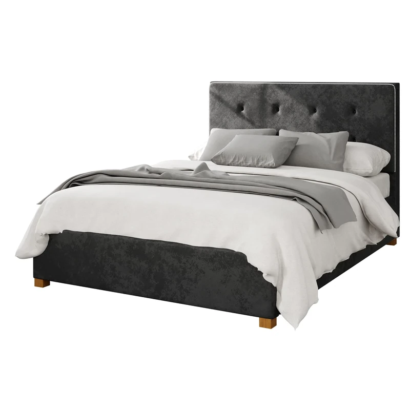 Aspire Beds Ottoman - Buttoned with Studded Band - Mirazzi Velvet - Black - 60