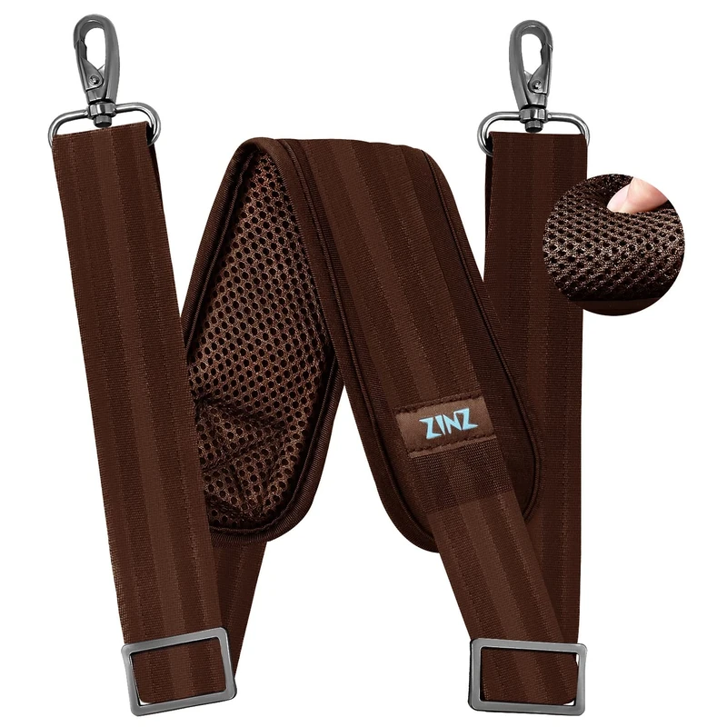 ZINZ 79" Shoulder Strap - Thick Cushion, Clasps, Swivel Hooks, Brown