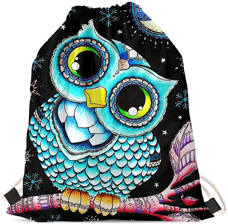 Jeiento Drawstring Backpack Lightweight Girls Swimming Hiking Cinch Bag Animal Owl Softpack Bags