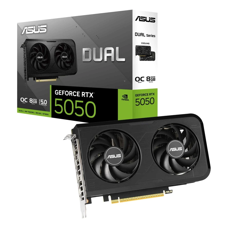 ASUS Dual GeForce RTX 5050 8GB GDDR6 OC Edition (PCIe 5.0, 8GB GDDR6, DLSS 4, HDMI 2.1b, DisplayPort 2.1b, 2-slot, Axial-tech fan design, 0dB technology, Dual BIOS)