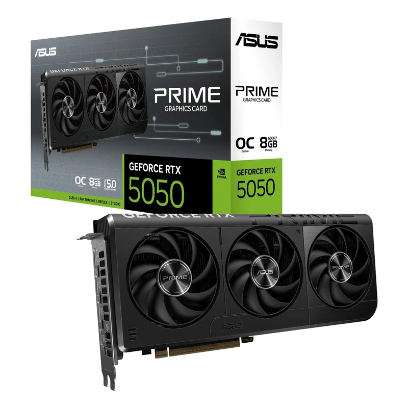 ASUS Prime GeForce RTX 5050 8GB GDDR6 OC Edition Graphics Card (PCIe 5.0, 8GB GDDR6, HDMI/DP 2.1, 2.5-slot, Axial-tech fans, Dual BIOS)