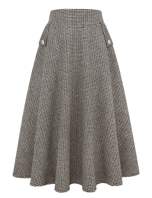 IDEALSANXUN Womens High Elastic Waist Maxi Skirt A-line Plaid Winter Warm Flare Long Skirt, Long Brown, Large