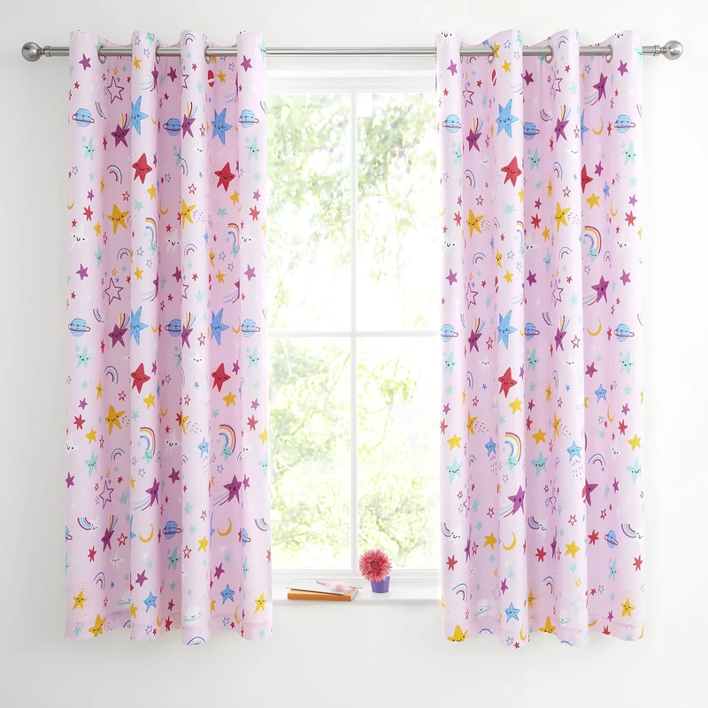 Catherine Lansfield Happy Stars Eyelet Curtains 66X72 Inch Pink,BD/55626/W/E6672/PK