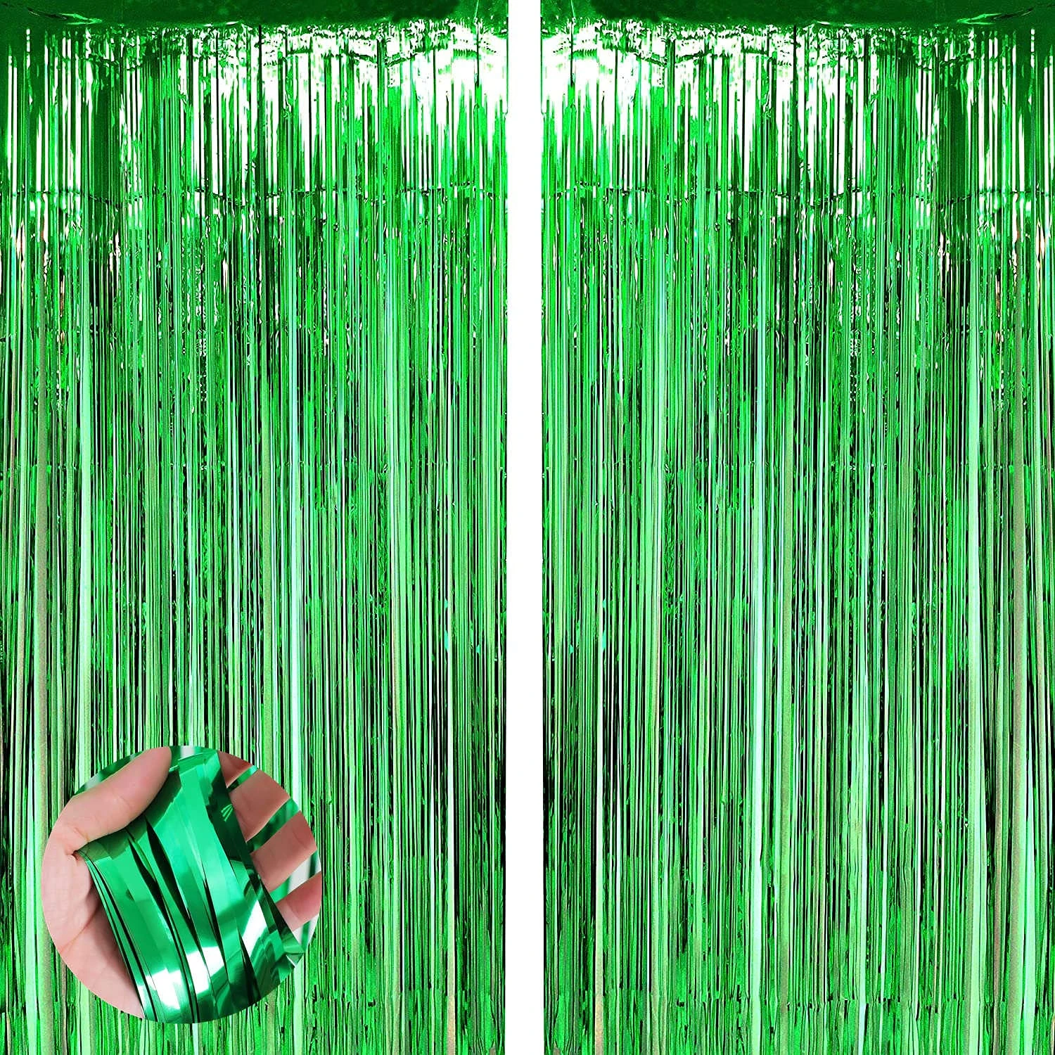 Aisszhao 2pcs 3.2ft x 6.5ft Green Foil Curtain Decoration,Green Tinsel Foil Fringe Curtains Streamer Backdrop for Birthday Graduation Wedding Engagement Bridal Shower Christmas,New Year Decoration