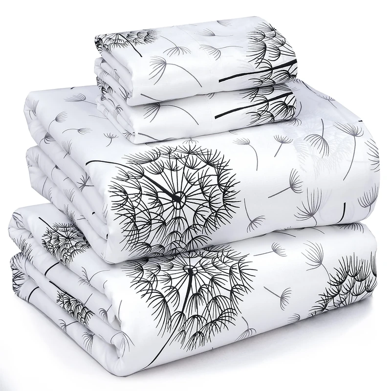 Ruvanti 100% Cotton Sheets Queen Size Set, 4 Pieces, Soft & Breathable Percale Weave Bedding, Deep Pocket 16", Hotel Standard, Crisp Cool Feeling, Durable, Perfect Floral Bed Sheet, Dandelion