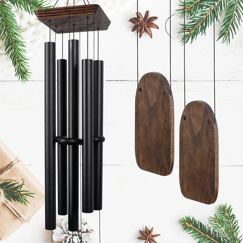 Implication Extra Large Wind Chimes for Outside Deep Tone, 48in Wood Wind Chimes Outdoor, Memorial Gifts for Mother's Day and Christmas, Outdoor Decor for Garden, Patio, Yard（Big Wind Chime, Black）