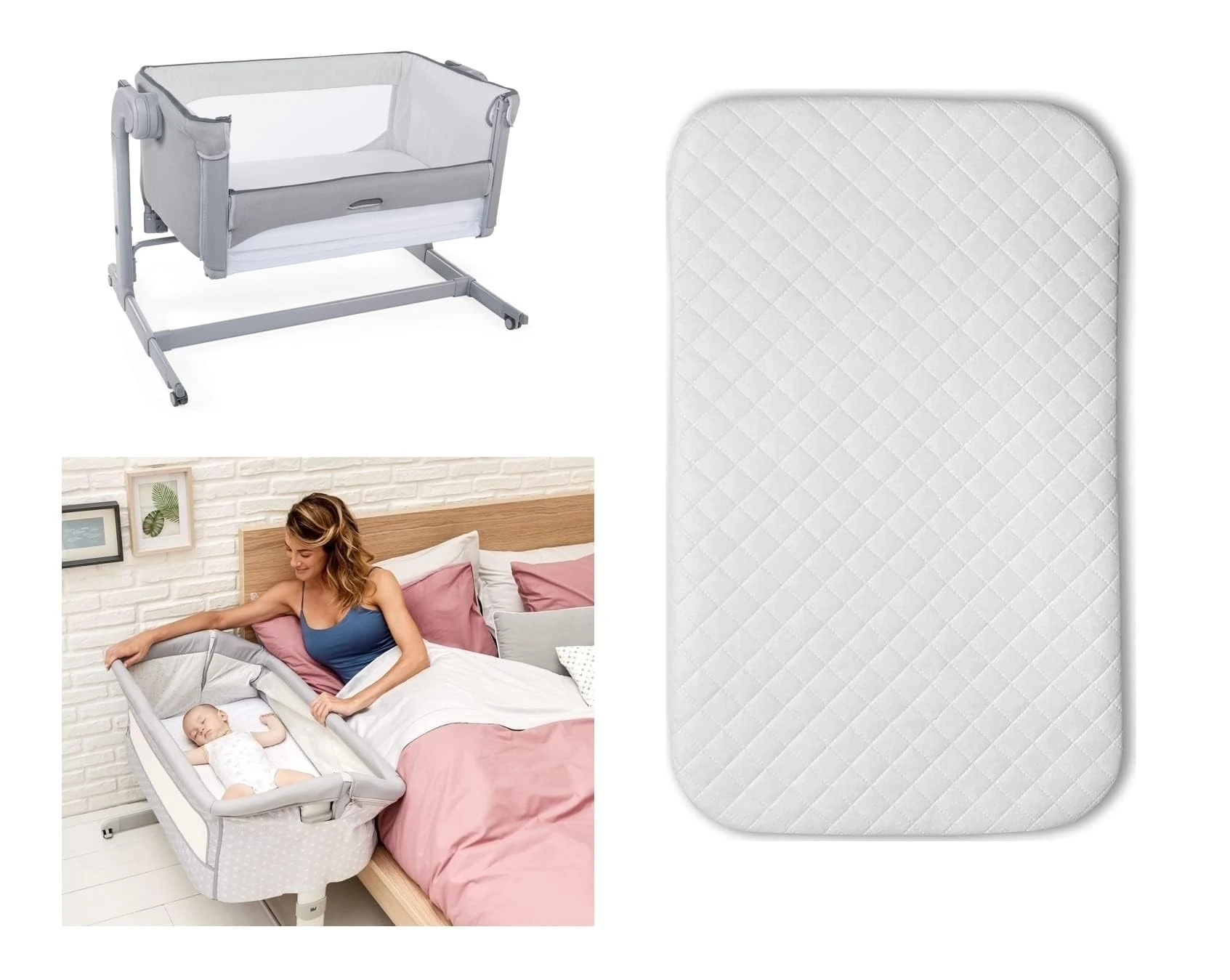 BUY ALL HERE Baby Next 2 Me Bedside crib Mattress - Super Soft & Extra Thick Foam Crib - Washable Cover - Size 83 x 50 x 5 cm - Made in UK