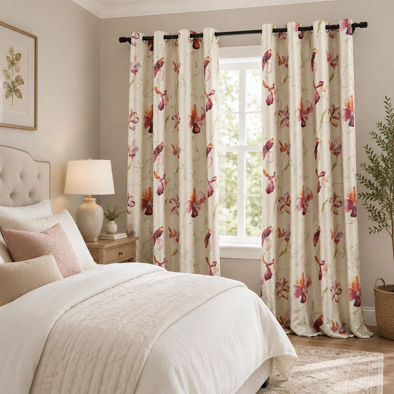 VOGOL Purple Floral Grommet Blackout Curtains, 60 x 106, 2 Panels
