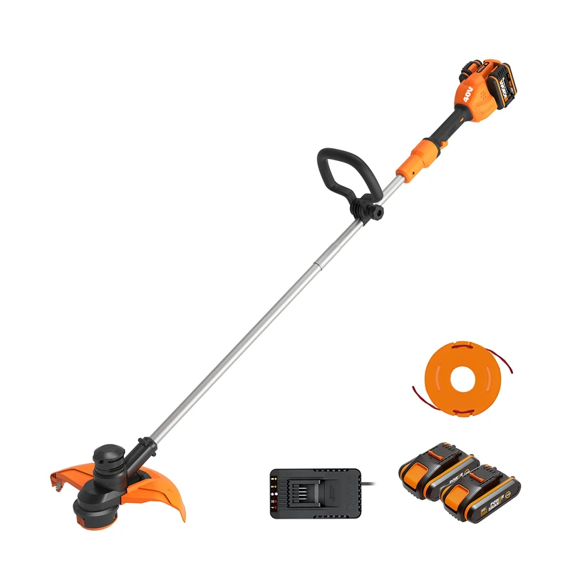 WORX Battery Trimmer 40V Max (2x20V) | WG183E | Includes 2 x 2Ah Batteries and Dual Charger | Adjustable Handle | Dual Head | Automatic Feed Reel