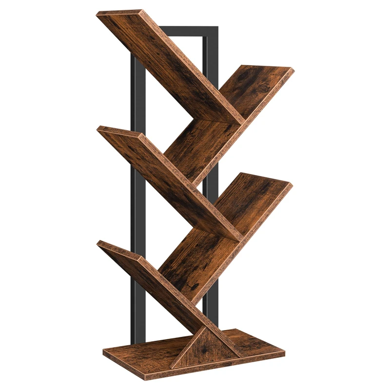 HOOBRO Tree Book Shelf 71 cm, 4-Tier Small Bookcase, Floor Free Standing Bookshelf, Desktop Bookcase, Display Book Magazine, Rustic Brown and Black EBF04SJ01G1