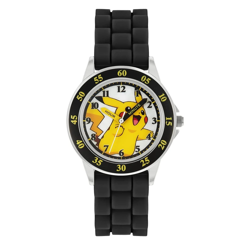 Pokemon Kids Black Silicone Strap Time Teacher Watch POK9048