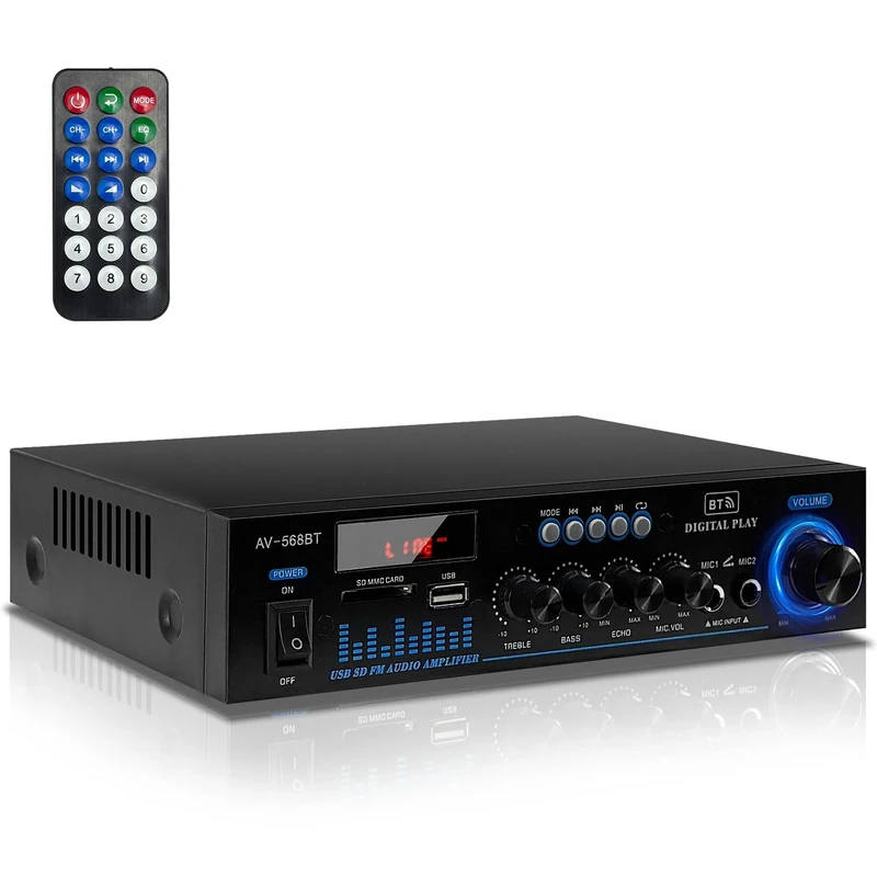 360W Mini Amplifier HiFi Bluetooth 5.0 Speaker 2 Channel Stereo Amplifier Avec LCD Screen, Portable FM Radio, SD Card/USB Input/FM Radio, for Home Speaker or Car