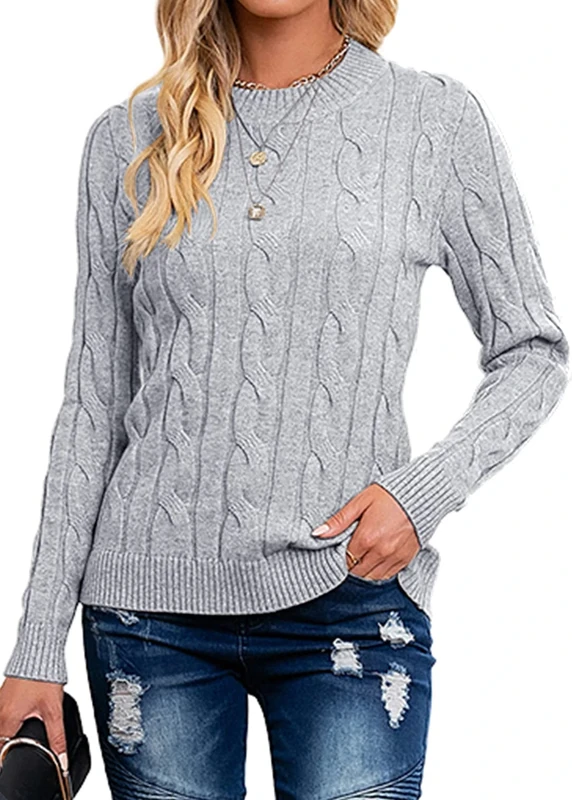 Breampot Women Cable Knit Jumper Casual Basic Long Sleeve Pullover Sweater Tops(Grey,XX-Large)