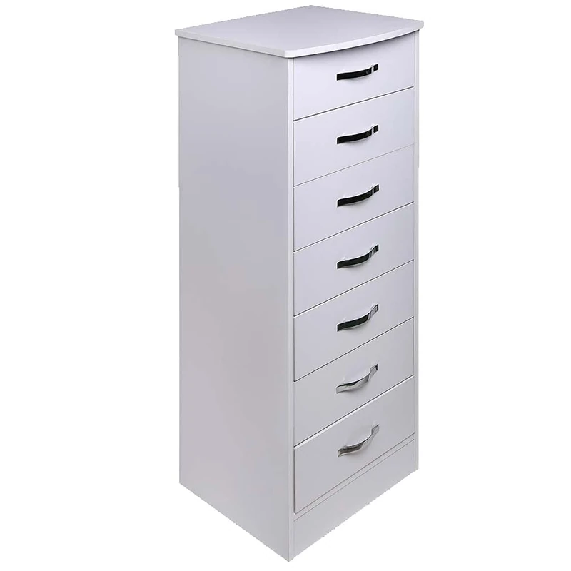BAKAJI Cabinet Chest Drawers Week Wooden MDF Knobs Metal Modern Design Home Bedroom Furniture, White, 7 Caasetti