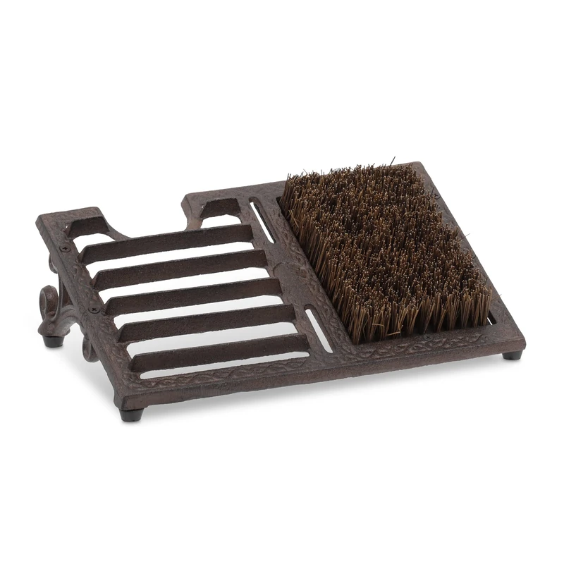Relaxdays Shoe Scraper, Made of Cast Iron, with Brushes, Boot Jack, Antique Design, Outdoor Area, Shoe Cleaner, Brown