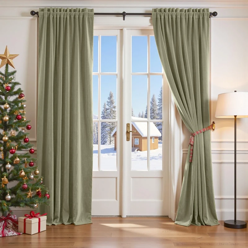 Lazzzy Green Velvet Blackout Curtain - Thermal Insulated for Bedroom Living Room, Darkening Privacy Drapes, Noise Reducing, Rod Pocket, 96 Inch Long, 1 Panel, Sage Green