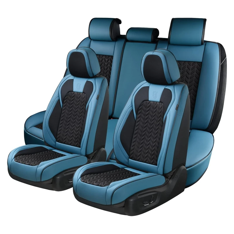 Coverado Seat Covers Full Set, 5 Seats Breathable Faux Leather Seat Covers for Cars, Car Seat Cover Winter, Car Seat Protector Car Seat Cushion, Automotive Seat Cover Universal Fit Most Vehicles, Blue