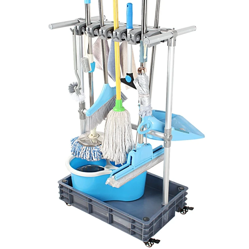 QTJH Broom And Mop Holder Put Wet Mops Movable Floor-Mounted Mop Rack Floor Standing Cleaning Tool Cart Storage For Garden Garage Schools, Hospitals, Factories, Hotels,Property Companies (12 racks)