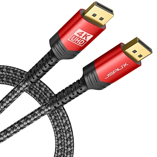 JSAUX 4K DisplayPort Cable, 1M DP Cable (4K@120Hz, 8K@30Hz, 2K@165Hz,3D) High Refresh DisplayPort to DisplayPort Lead Nylon Braided Compatible with Gaming Monitor, HDTV, Display, PC/Laptop- Red