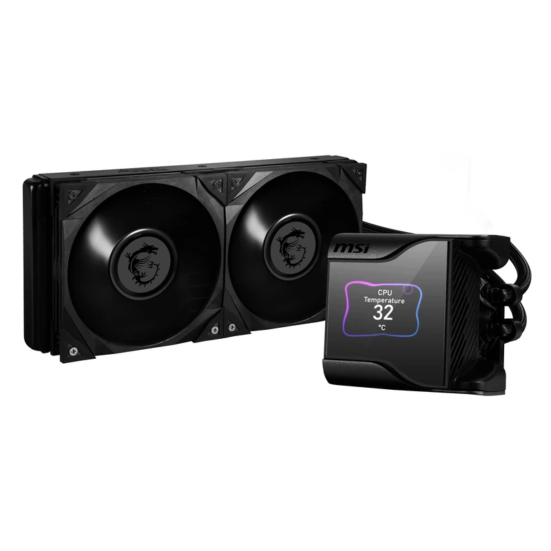 MSI MEG CORELIQUID S280 Liquid CPU Cooler '280mm Radiator, 2.4'' IPS Display with fan, 2x 140mm Silent PWM Fan, MSI Center, Supports Intel and AMD Platforms, Latest LGA 1700 ready, Cooled by ASETEK Black 9S6-6A0431-001