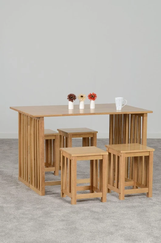 Seconique Richmond Foldaway Dining Set (4 Stools) in Oak Varnish