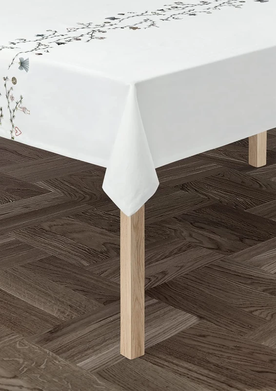 Kähler, designer damask tablecloth made of 55% cotton, 45% polyester and jacquard woven in white with decoration, 150 x 220 cm - Image 1