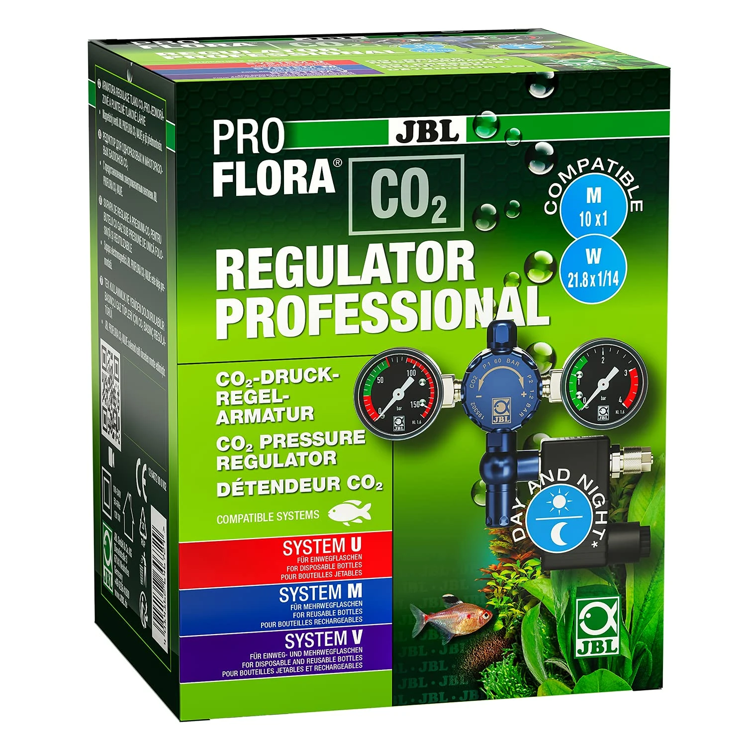 JBL PROFLORA CO2 REGULATOR PROFESSIONAL, pressure control valve for CO2 fertilization systems, with 2 pressure gauges, magnetic valve for night shutdown