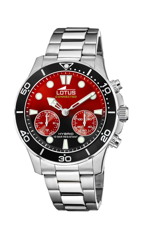 Lotus Model 18800/7 Connected Collection 44.5 mm Red and Black Case with Steel Strap for Men, Bracelet