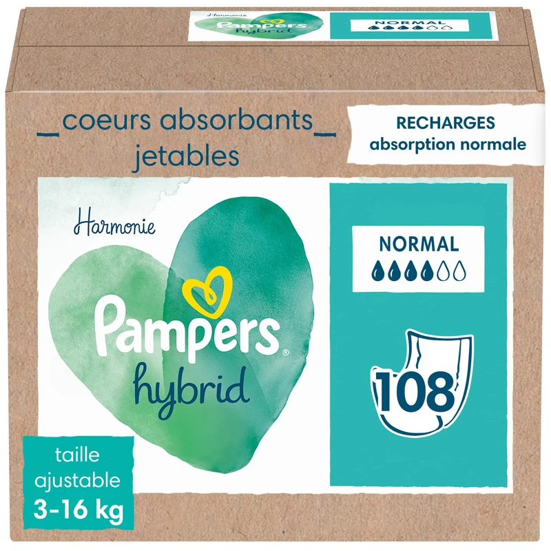 Pampers - Harmony, Pack of 108 Disposable Absorbent toppings, Normal - 1 piece