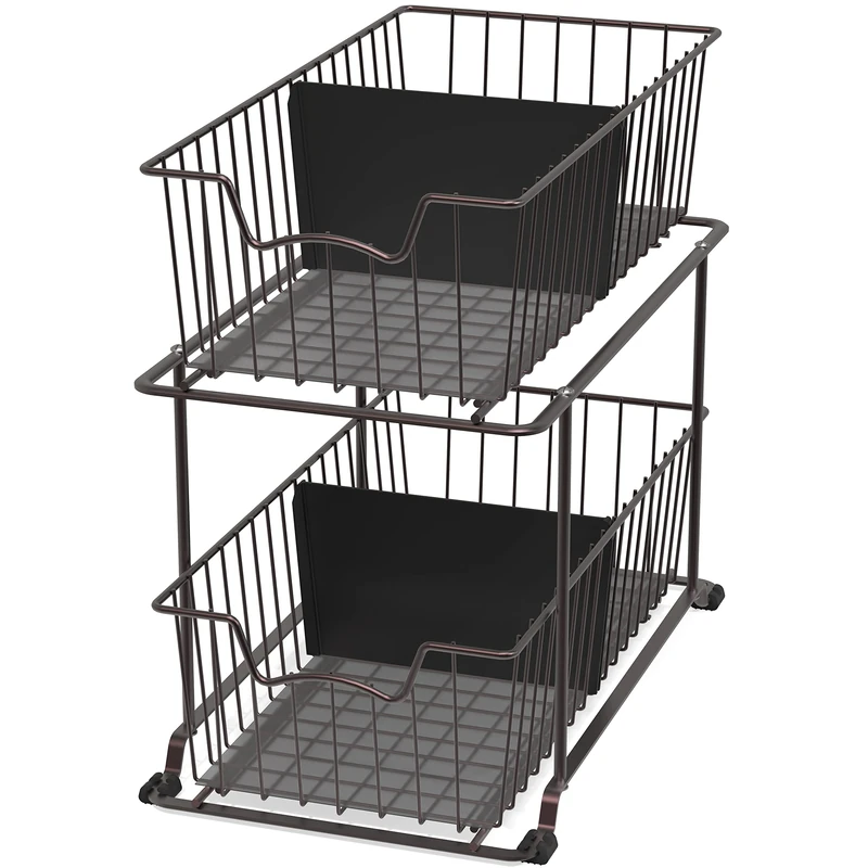 Simple Houseware 2 Tier Cabinet Wire Basket Drawer Organizer, Brown