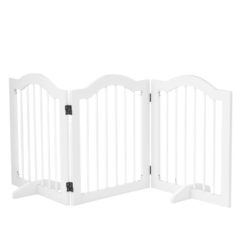 PawHut Folding Modular Safety Barrier for Pets with Support Foot MDF Solid Wood 154.5 x 61 cm White