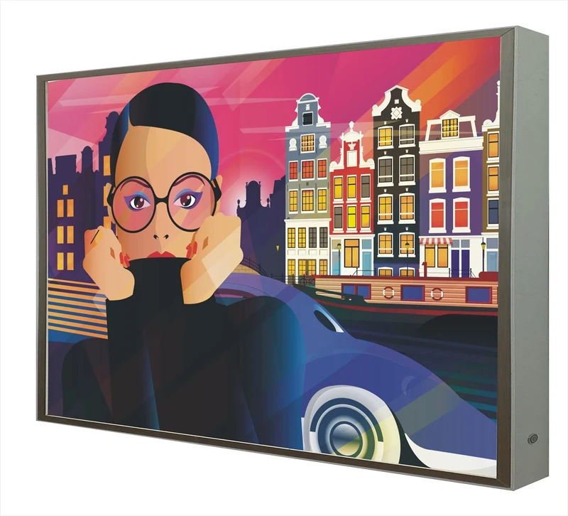 CCRETROILUMINADOS Picture with Wooden Frame Lacquered in White Illuminated with Leds Series Pop Art Amsterdam
