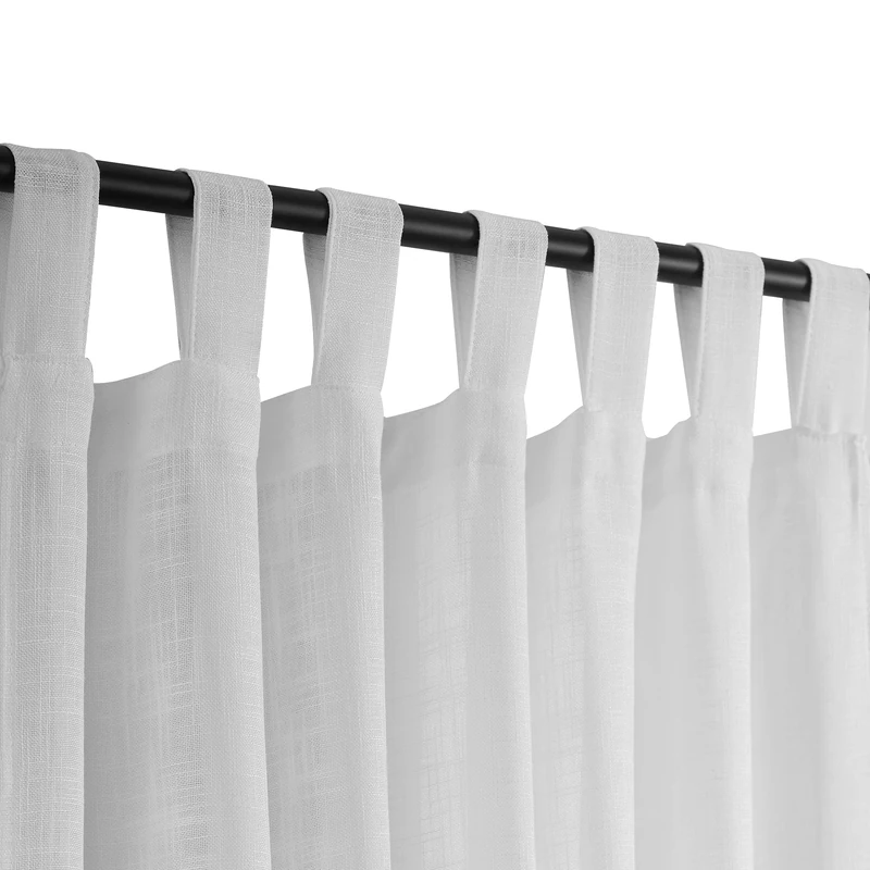 White Linen Semi Sheer Curtains Tab Top Light Filtering Elegant Curtains & Drapes for Living Room 52 x 84 Inch Length, Set of 2 Panels