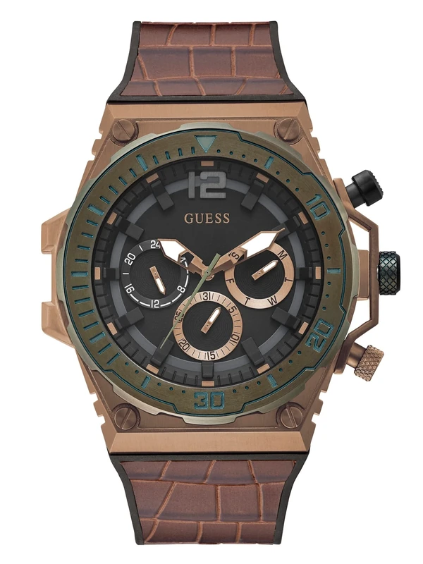 GUESS Men Analog Quartz Watch with Leather Strap GW0326G2
