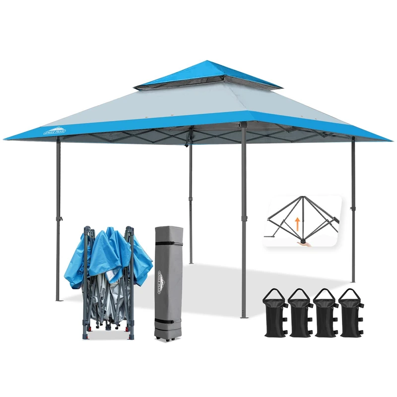 EAGLE PEAK 4x4 m Straight Leg Pop Up Canopy Tent Instant Outdoor Canopy Easy Single Person Set up Folding Shelter w/Auto Extending Eaves 169 Square Feet of Shade (Light Blue) - Image 1