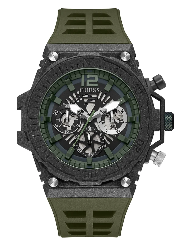 GUESS Cut Thru Dial Bracelet Watch, Green/Black/Black, Exposure