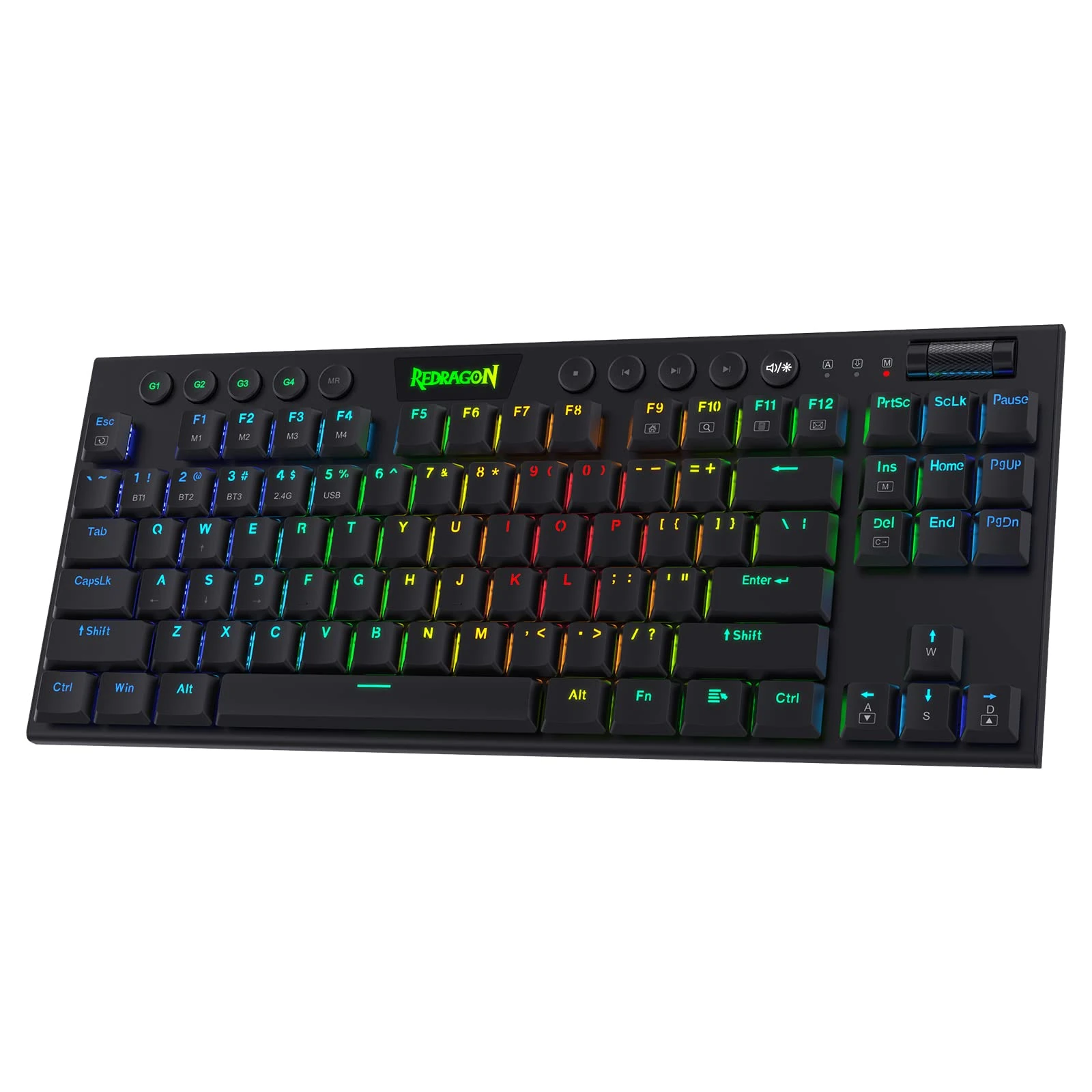 Redragon K621 Horus TKL Wireless RGB Mechanical Keyboard, 5.0 BT/2.4 Ghz/Wired Three Modes 80% Ultra Thin Low Profile BT Keyboard w/Dedicated Media Control & Linear Red Switches, Black