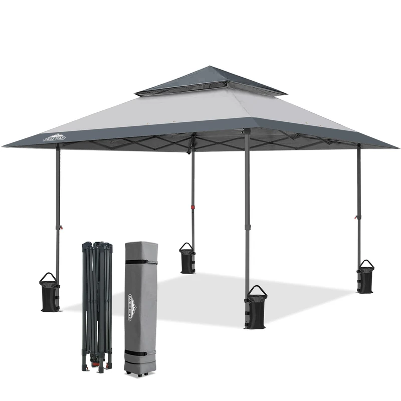 EAGLE PEAK 4x4 m Straight Leg Pop Up Canopy Tent Instant Outdoor Canopy Easy Single Person Set up Folding Shelter w/Auto Extending Eaves 169 Square Feet of Shade (Light Gray)