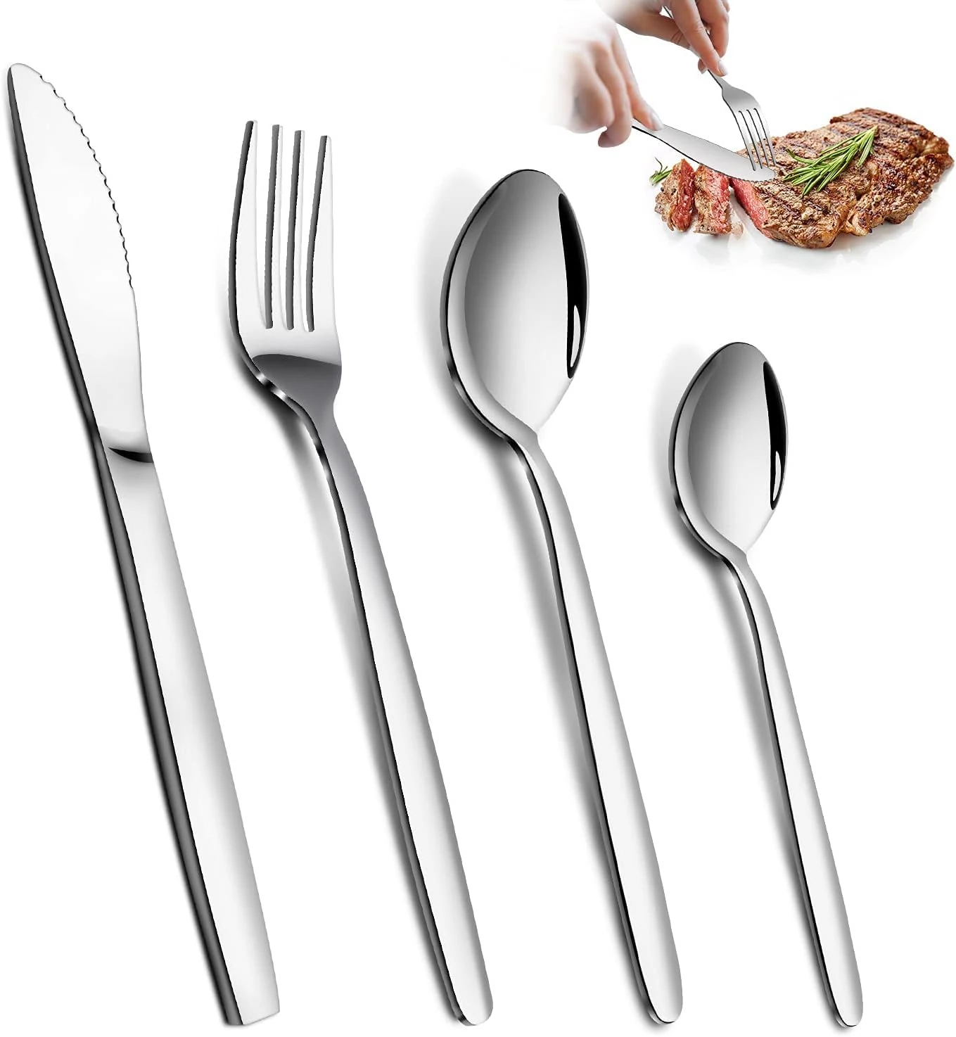 Bestdin Cutlery Set - 32 Piece Cutlery Set for 8 People, Stainless Steel Tableware Silverware Set with Spoon Knife and Fork Sets, Ideal for Home/Party/Restaurant, Mirror Polished & Dishwasher Safe