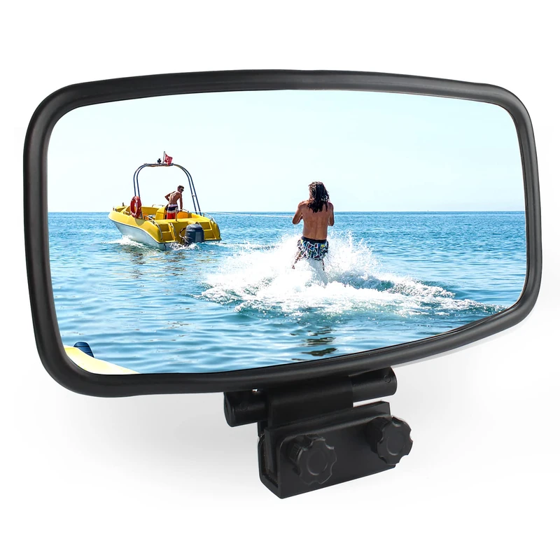 Boat Rear View Mirror (7" x 14"), Universial Wide-Angle Convex Marine Mirror Compatible with 3/4-1 inch Windshield Frames, Clamp Mirrors for Ski, Pontoon, Watercraft, Surfing - Image 1