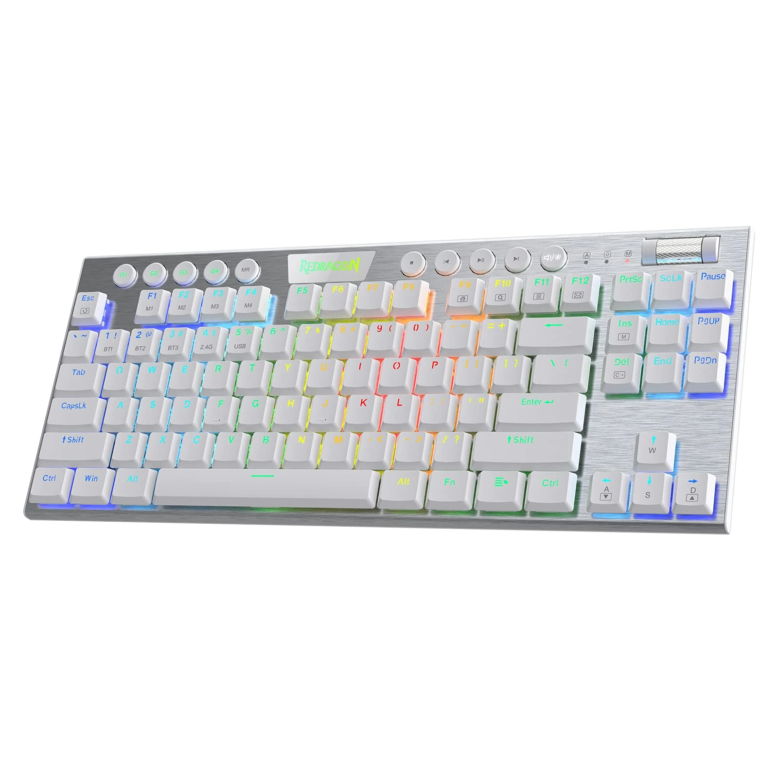Redragon K621 Horus TKL Wireless RGB Mechanical Keyboard, 5.0 BT/2.4 Ghz/Wired Three Modes 80% Ultra Thin Low Profile BT Keyboard w/Dedicated Media Control & Linear Red Switches, White