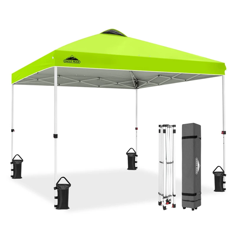 EAGLE PEAK Convertible Canopy with Carry Bag with Wheels, 8 Pins, 4 Ropes, 4 Truck Bags – Easy Assembly, 10×10 Feet, 100 Square Feet Shadow, Neon Green