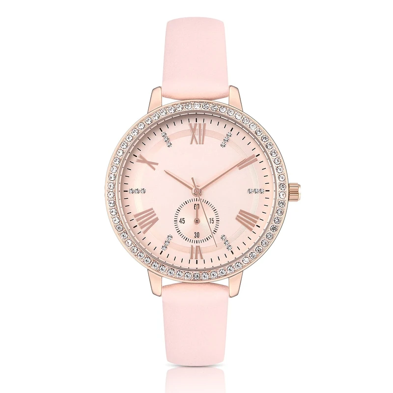 KIMOMT Womens Pink Leather Quartz Watch - Waterproof Dress Watch
