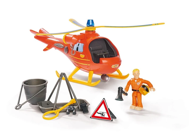 Simba 109252510 Fireman Sam Helicopter Wallaby with Tom Figure, with Original Sound, Blue Light, Searchlight, Winch, 15 cm, from 3 Years