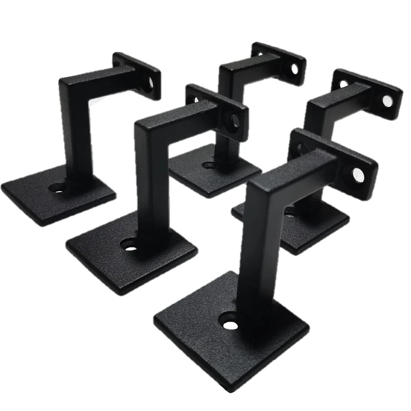 Langdoly Square Handrail Brackets for Staircase Stair Railing Brackets with Screws Textured Black (Pack of 5) (Textured Black)