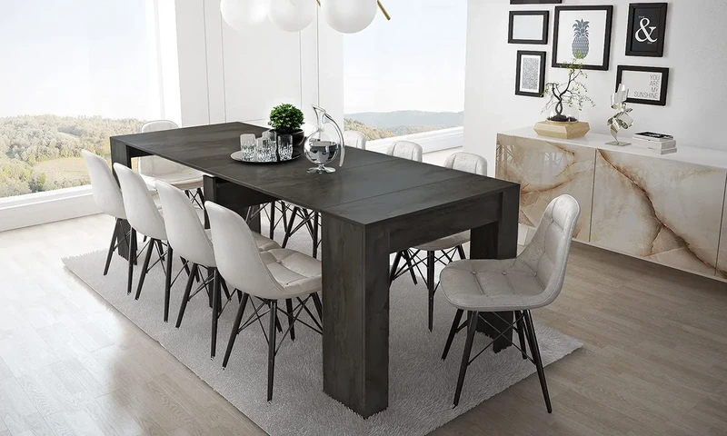 Dmora - Modern dining table, Extendable console up to 10 seats, Measurements 90 x 51 x 77 cm (up to 237 with extensions), Anthracite - Oxide color