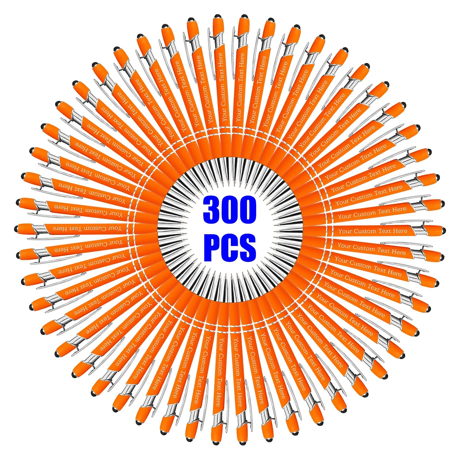 300 Pcs Personalised Custom Pens Bulk Free Engraving with Name Message Customised Ballpoint Pens with Stylus for Business Office Graduation Customised Gifts for Men Women Birthday Christmas (Orange)