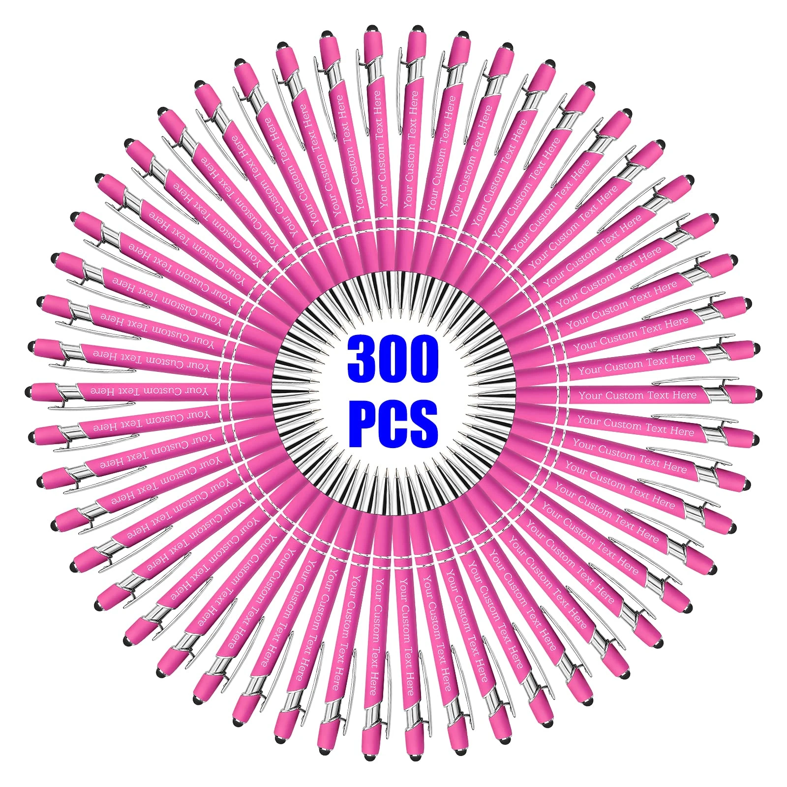 300 Pcs Personalised Custom Pens Bulk Free Engraving with Name Message Customised Ballpoint Pens with Stylus for Business Office Graduation Customised Gifts for Men Women Birthday Christmas (Pink)
