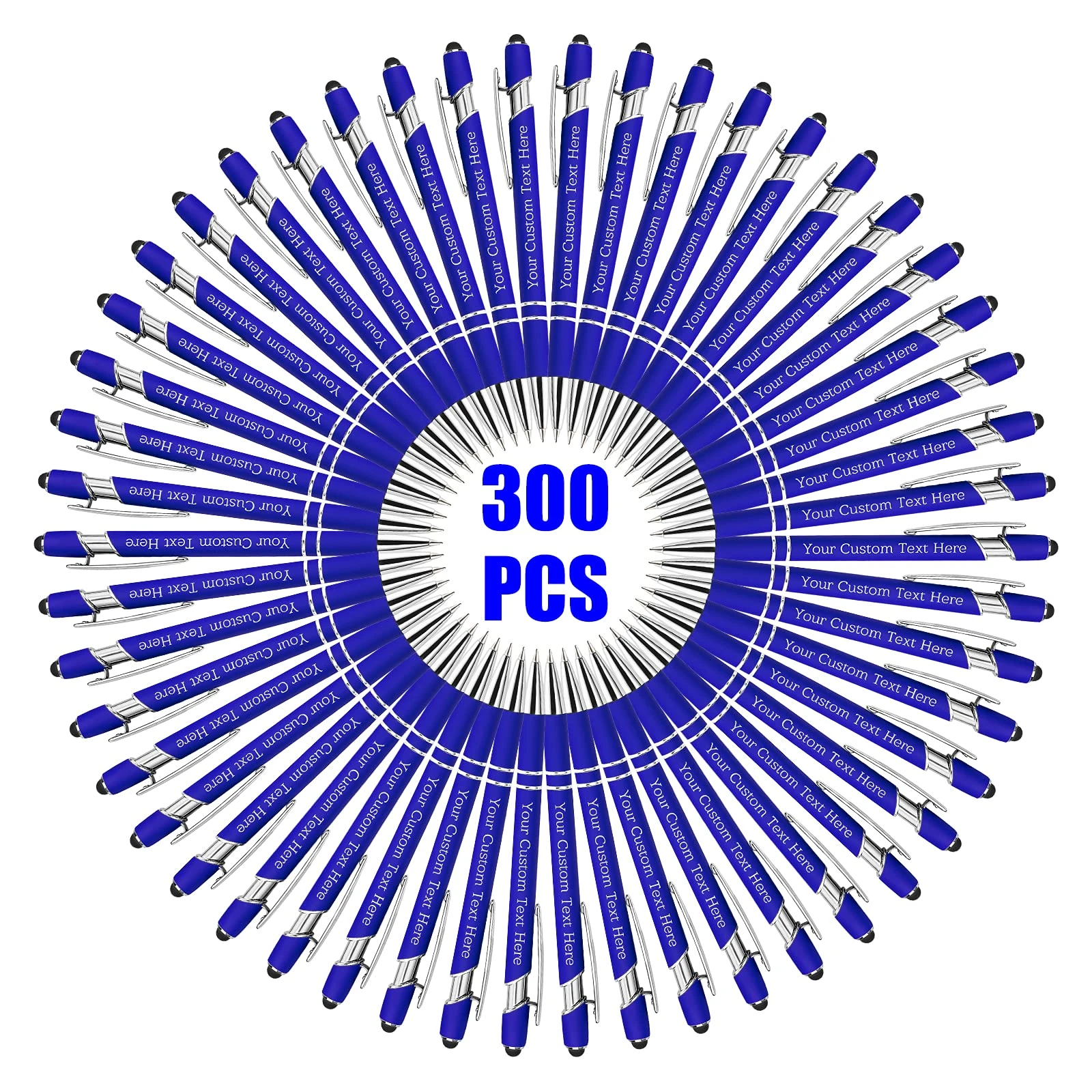 300 Pcs Personalised Custom Pens Bulk Free Engraving with Name Message Customised Ballpoint Pens with Stylus for Business Office Graduation Customised Gifts for Men Women Birthday Christmas (Blue)