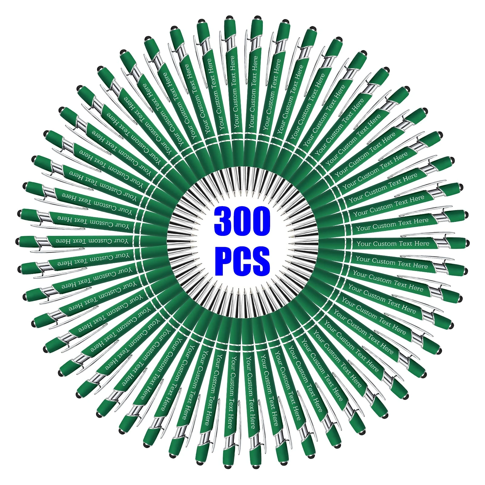 300 Pcs Personalised Custom Pens Bulk Free Engraving with Name Message Customised Ballpoint Pens with Stylus for Business Office Graduation Customised Gifts for Men Women Birthday Christmas (Green)